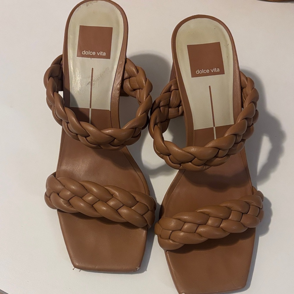 Dolce Vita Braided Double-Strap Slide Sandals in Tan